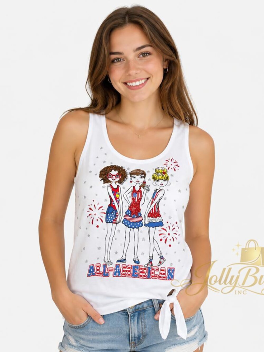 Graphic Tie Tank Girls' All-American Besties BFFS Glitzy Top T-Shirt